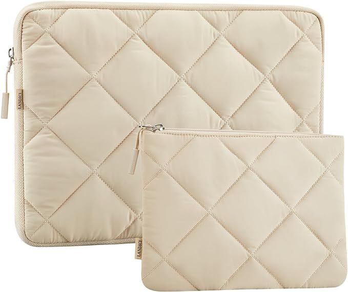 Set de funda para laptop de 13 pulgadas en tela puffy  impermeable beige