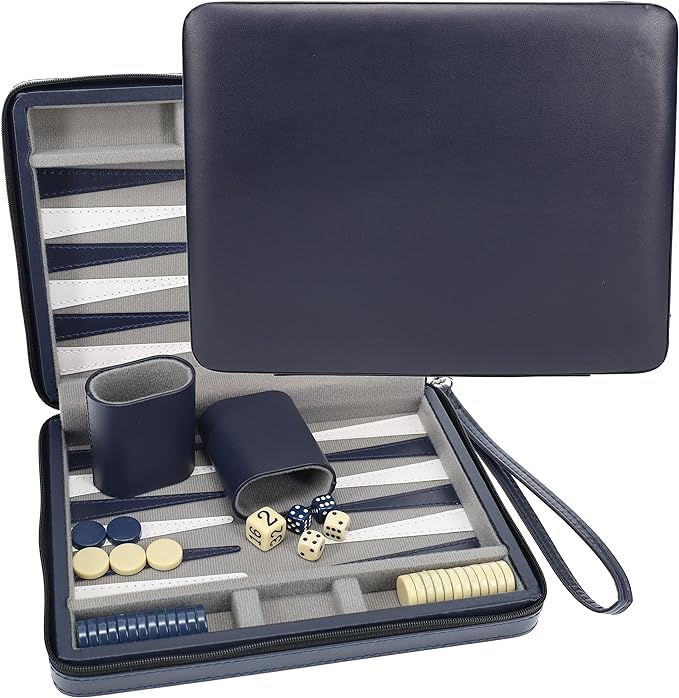 Backgammon travel con zipper azul