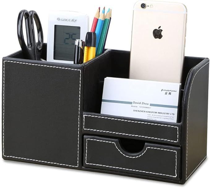 Organizador de escritorio con cajon costuras negro