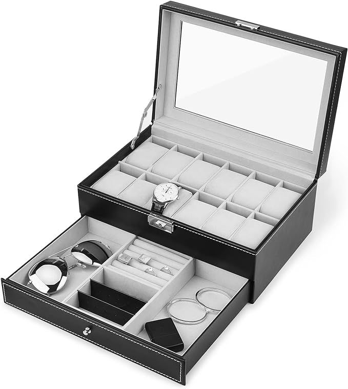 Caja para reloj 12 slot negra con gris 2 niveles