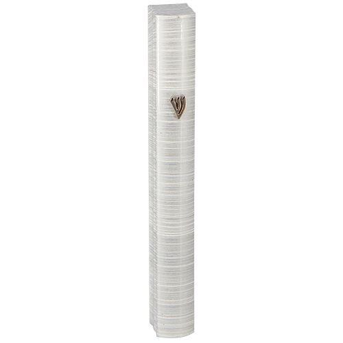 Mezuza  De Aluminio 3D gris con blanco  con la chin en metal 12 cm