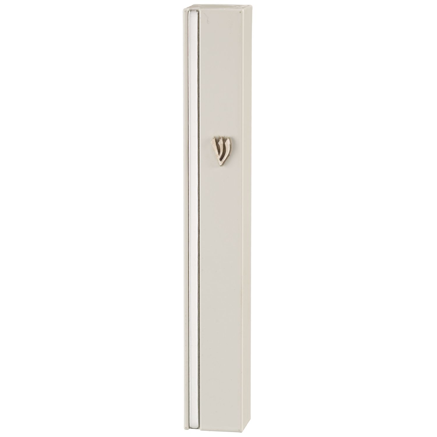 Mezuza de aluminio blanca, con la chin plateada en metal 12cm