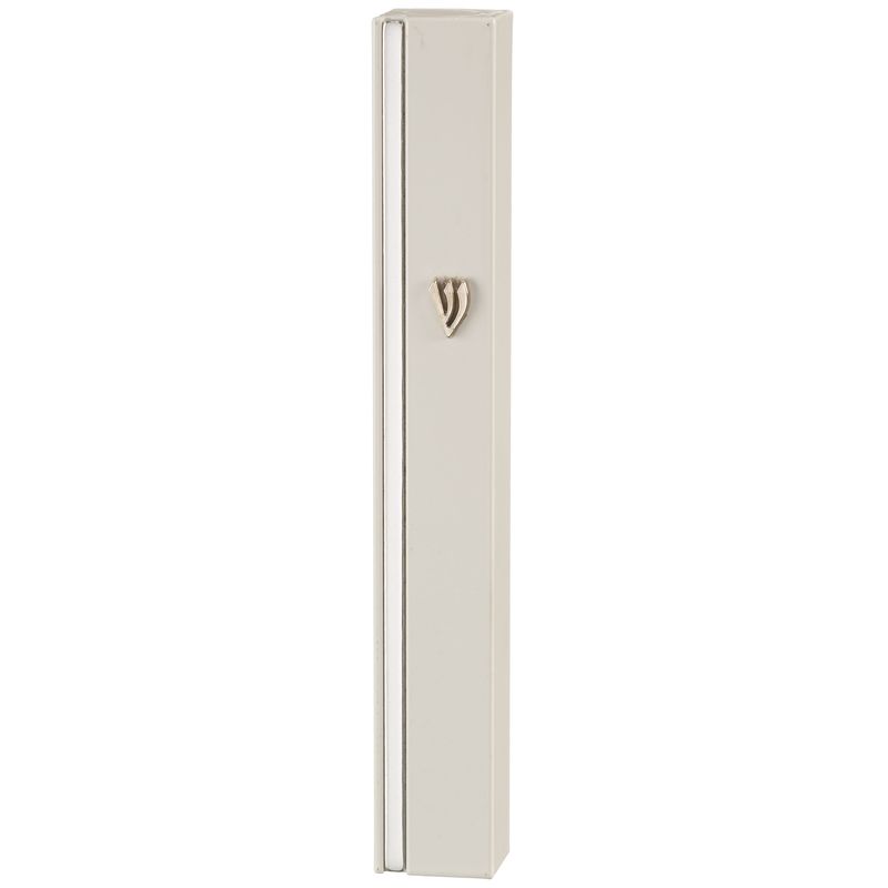 Mezuza de aluminio blanca, con la chin plateada en metal 12cm