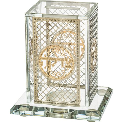 Caja de Tzedakah de Crystal 12x9cms con plaquita