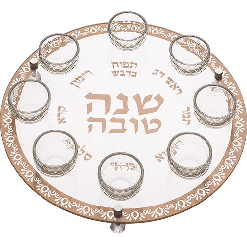 Plato de Simanim para Rosh Hashana en vidrio con cristal