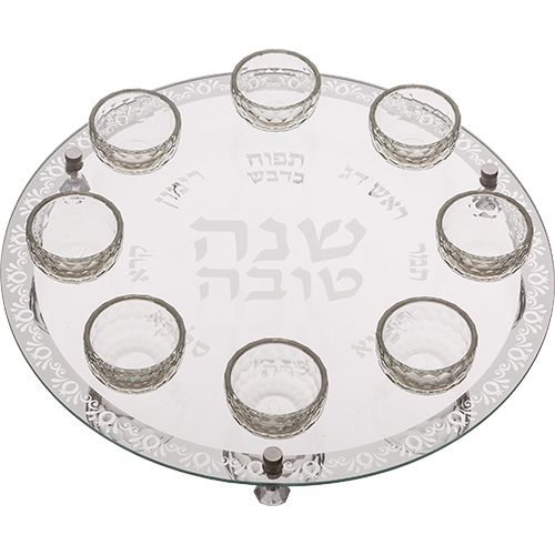 Plato de Simanim para Rosh Hashana en vidrio con cristal
