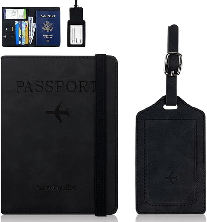 Porta pasaporte kit con tag  negro