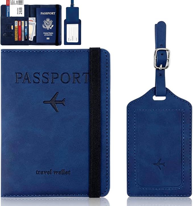Porta pasaporte kit con tag  azul