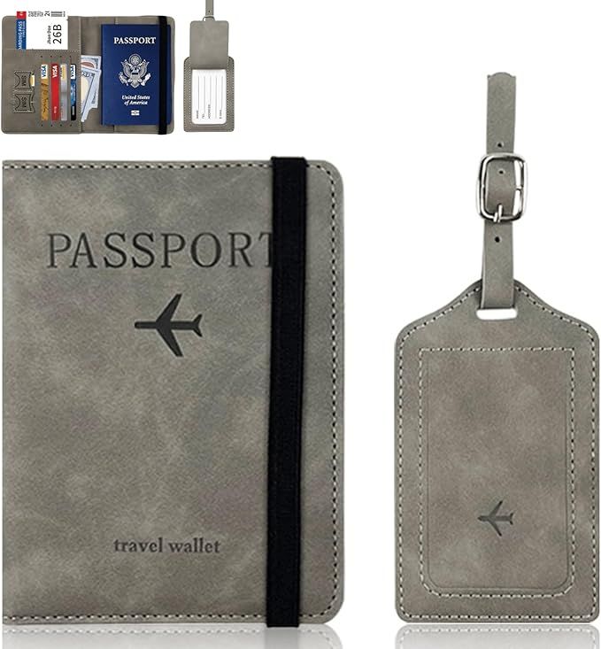 Porta pasaporte kit con tag  gris