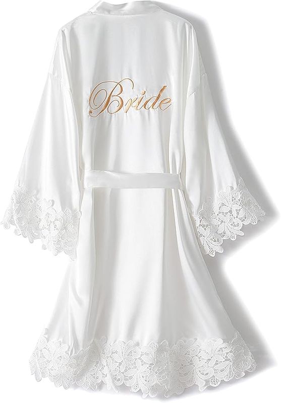Bata de satin blanca bordado BRIDE