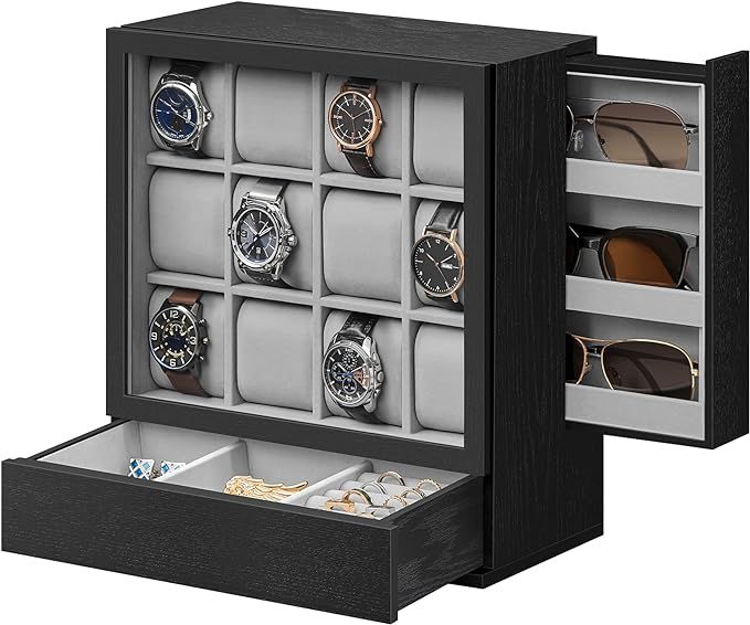 Caja para reloj 12 slot vertical de madera negra