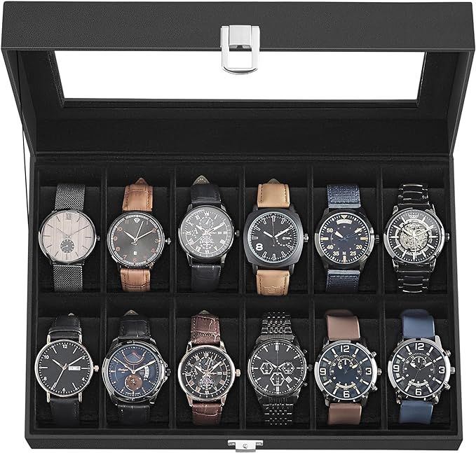 Caja para reloj 12 slot 1 nivel negra con negro