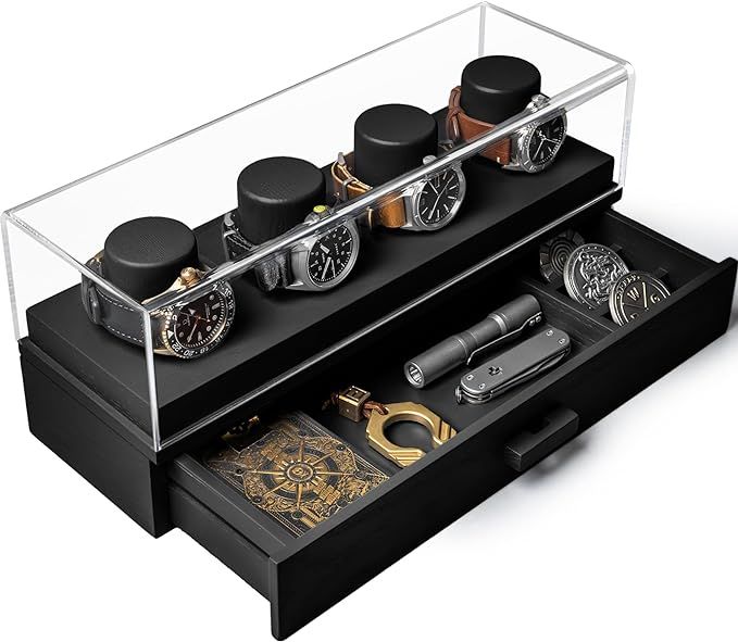 Caja para reloj 4 slot de madera tipo escaparate negro