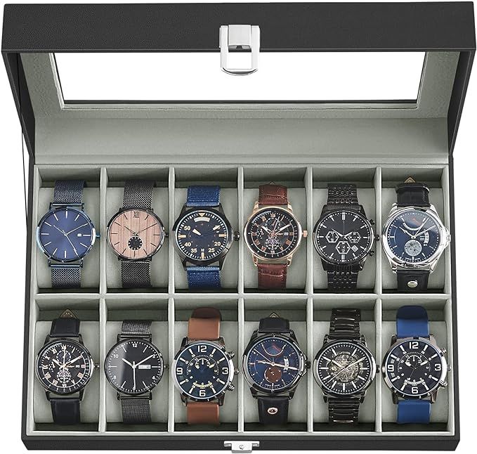 Caja para reloj 12 slot 1 nivel negra con gris