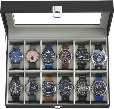 Caja para reloj 12 slot 1 nivel negra con gris