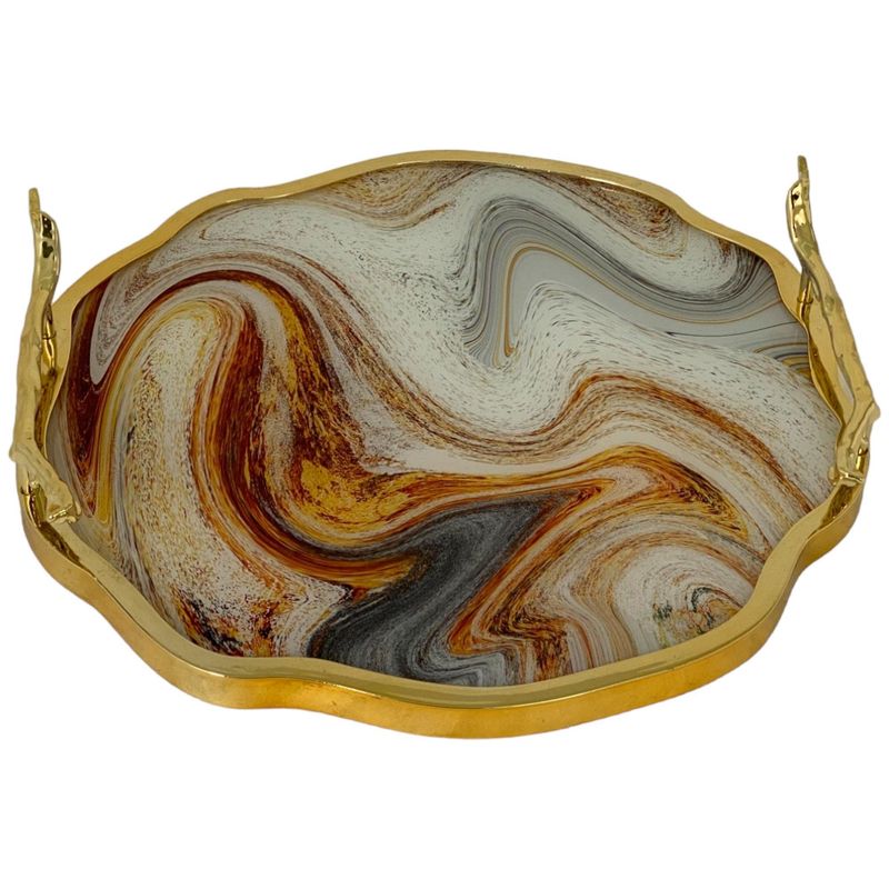 BANDEJA IRREGULAR MARMOLIZADA DE BORDE DORADO 36X34X7CM