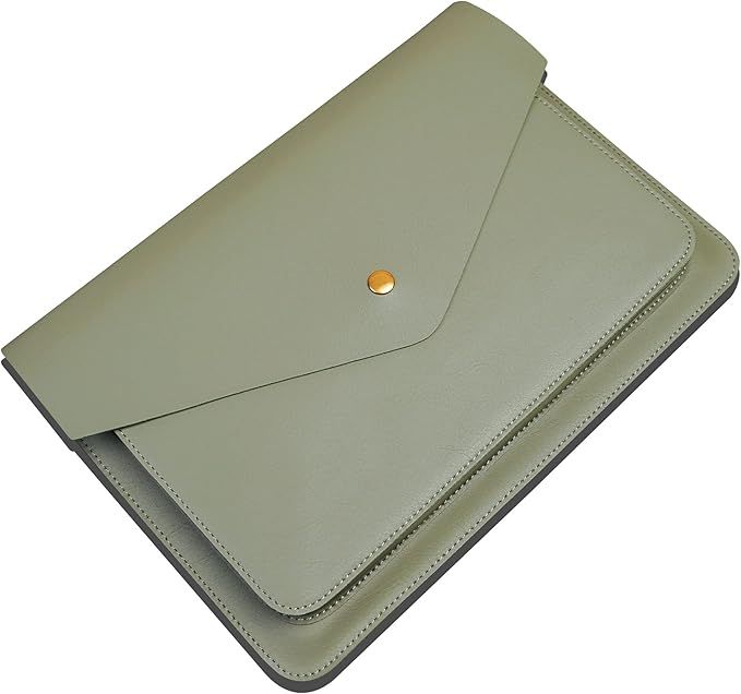 Funda para laptop  en cuero verde oliva