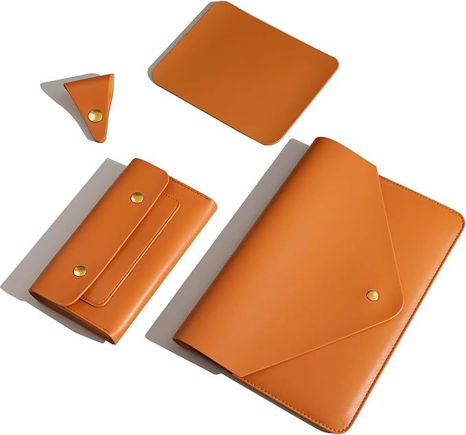 Set de funda para laptop  en cuero sintético camel