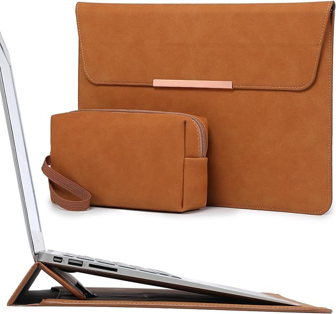 Set Funda para laptop de 13.3 a 14 pulgadas en  piel de gamuza sintética marron