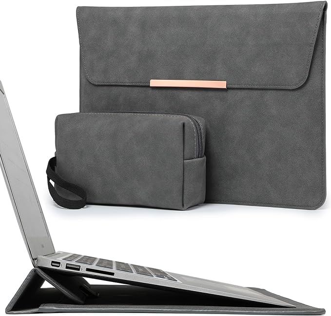 Set Funda para laptop de 13.3 a 14 pulgadas en  piel de gamuza sintética gris