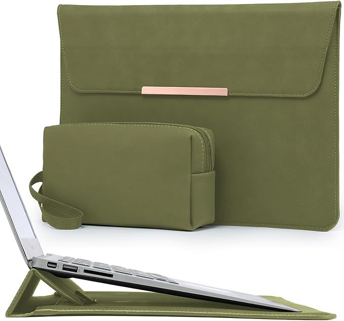 Set Funda para laptop de 13.3 a 14 pulgadas en  piel de gamuza sintética verde