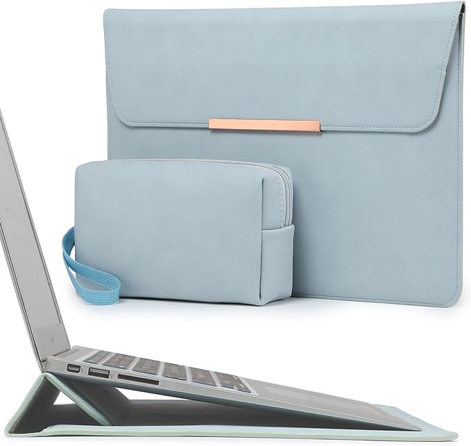 Set Funda para laptop de 13.3 a 14 pulgadas en  piel de gamuza sintética celeste