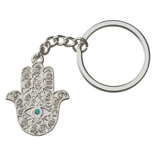 Llavero en nickel con Hamsa plateado