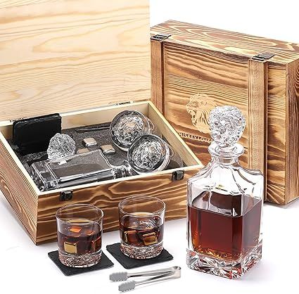 Set de decanter con vasos y caja de madera