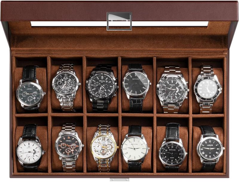 Caja para reloj 12 slot 1 nivel cafe