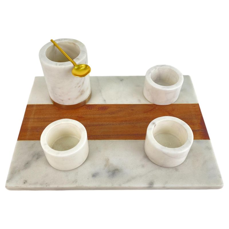 Tabla de Marmol con Madera y 3 envases