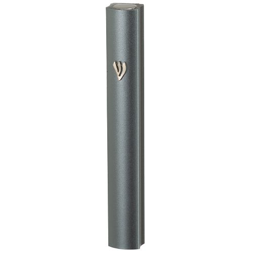Mezuza de Aluminio con la Shin en Metal color Gris-12 cm