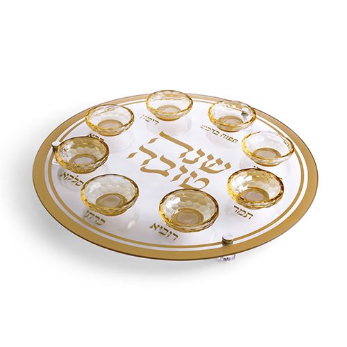 Plato de Simanim para Rosh Hashana en vidrio con cristal