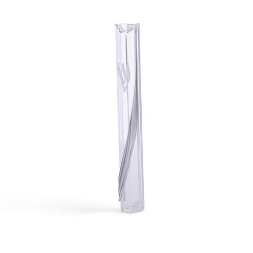 Mezuza de plastico transparente con tapon de goma de 12 cm