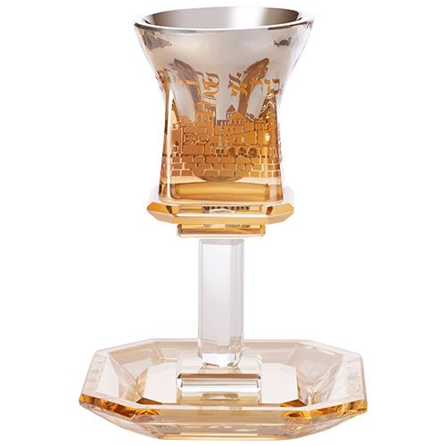 Copa de Kidush de cristal  con capacidad de 3,4 oz dorada