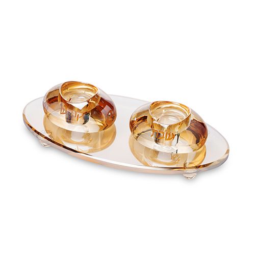 Candelabros de cristal elegantes de 4 cm con bandeja 24 cm - Dorado