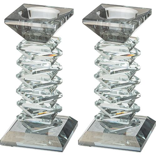 Candelabros de cristal elegantes  de 14 cm con detalle plateado