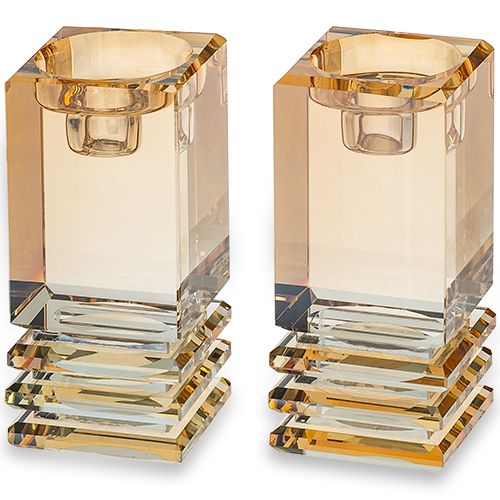 Candelabros de cristal cuadrado color dorado de 11 cm