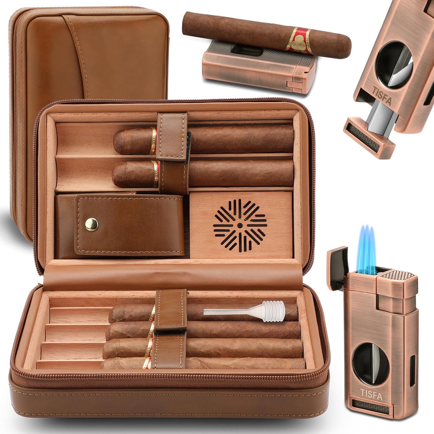 Estuche para habanos con cortador y encendedor camel