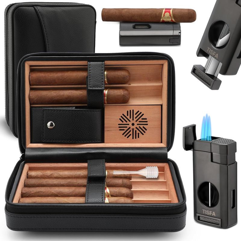 Estuche para habanos con cortador y encendedor negro