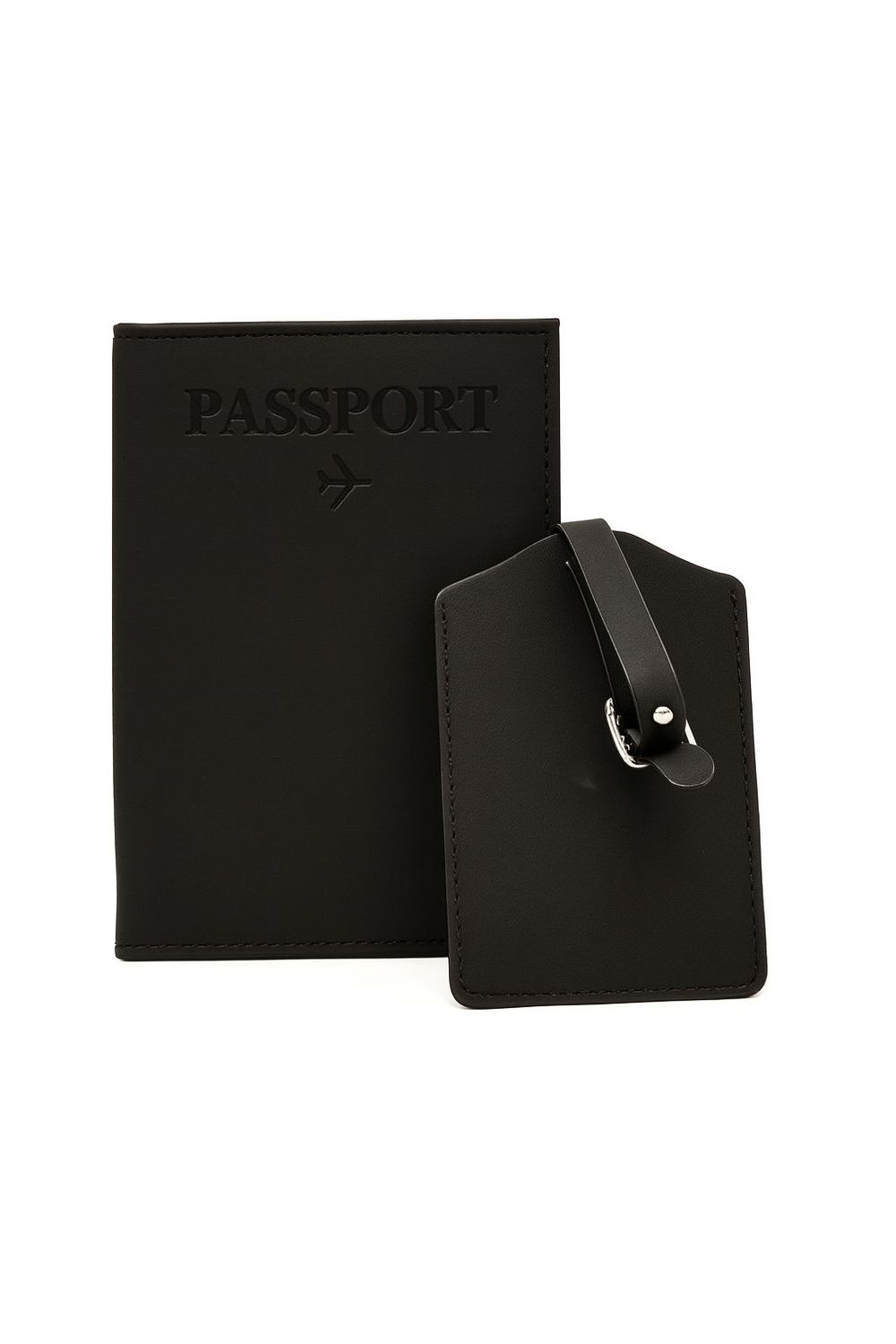 Porta Passaporte  y tag de maleta negro