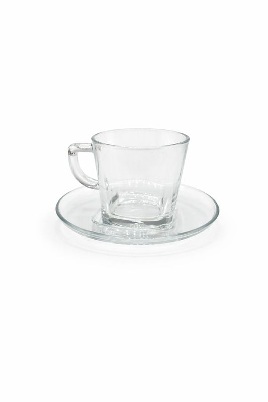 Taza de vidrio con platito CARRE