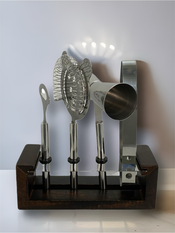 Set de accesorio para bar con base de madera