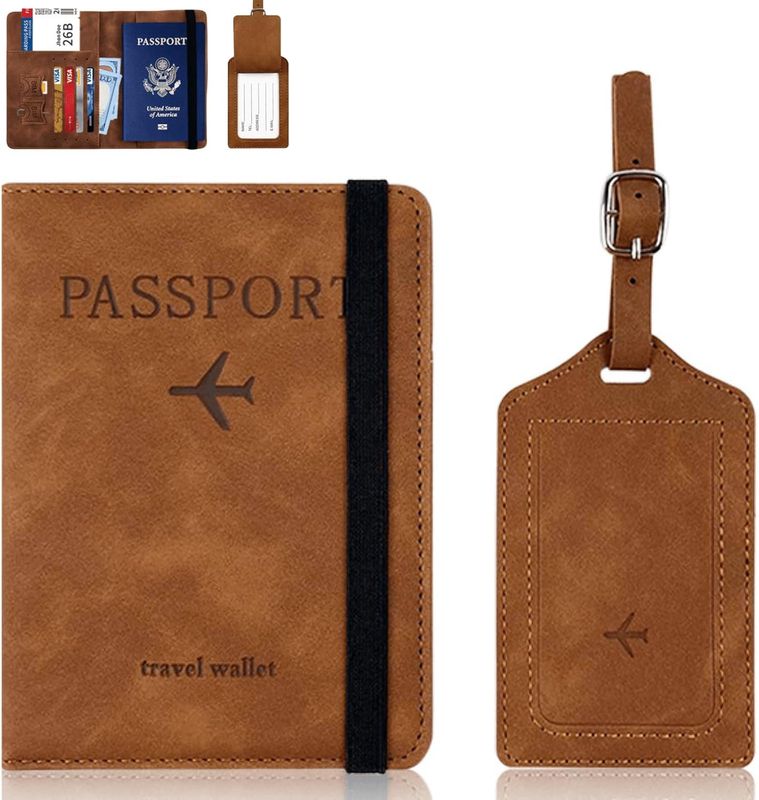 Porta pasaporte kit con tag  cafe
