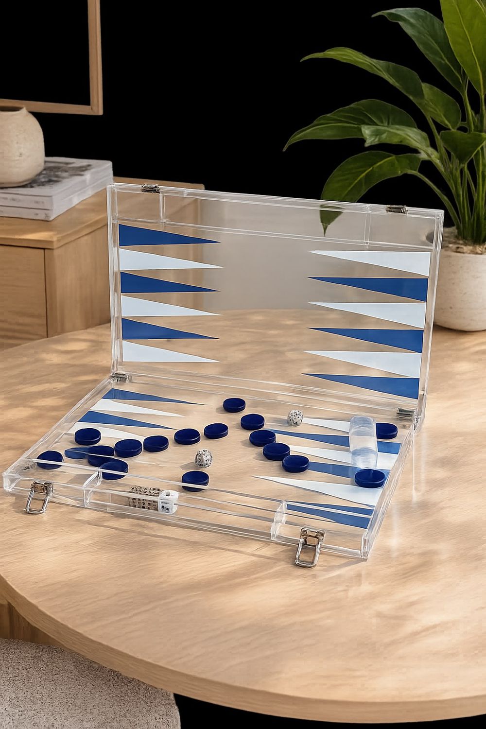 JUEGO DE BACKGAMMON EN ACRILICO AZUL