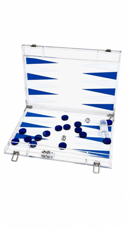 JUEGO DE BACKGAMMON EN ACRILICO AZUL