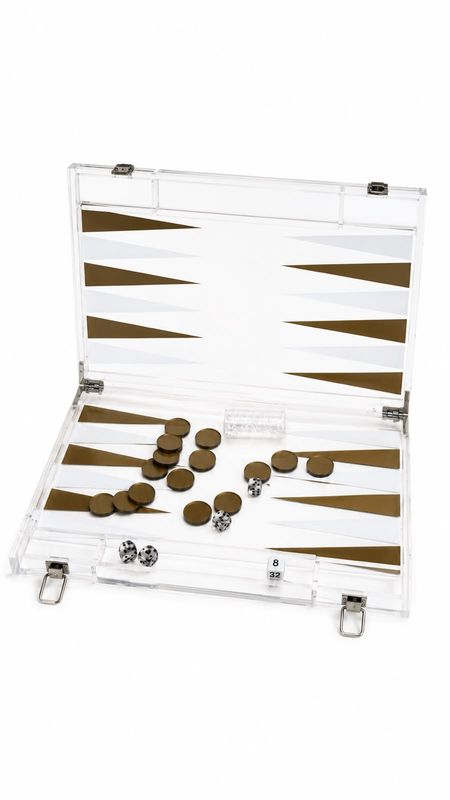 JUEGO DE BACKGAMMON EN ACRILICO DORADO 30PZ