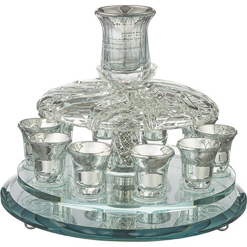 Fuente para Kidush con 10 copitas con detalles plateados 33x25 cm
