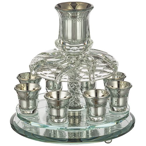Fuente para Kidush con 8 copitas con detalles plateados