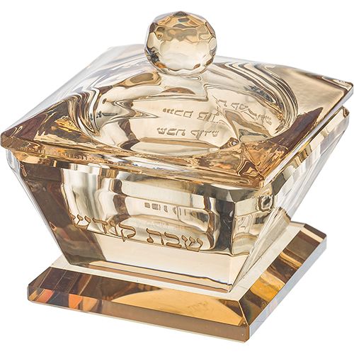 Salero de cristal con tapa en dorado