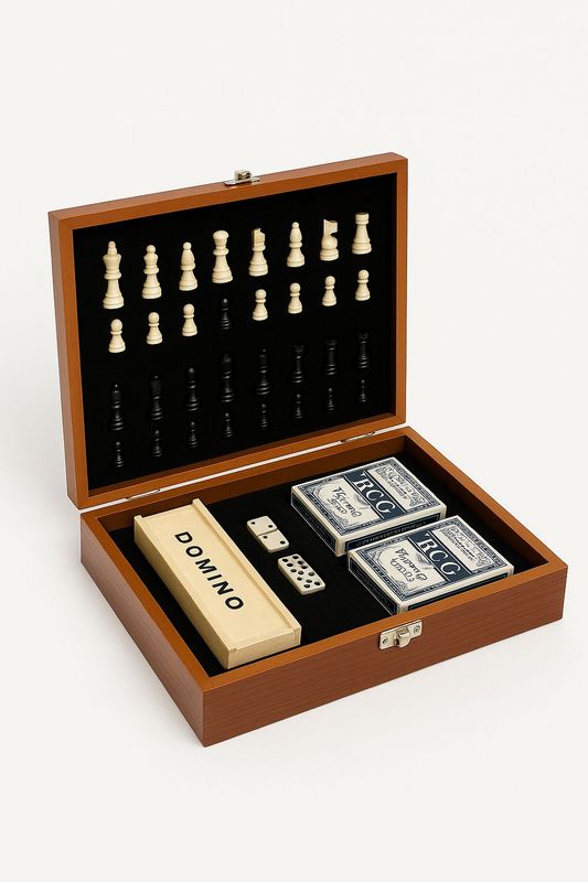 Caja de Juegos Royal – Ajedrez, Domino, Cartas y Dados